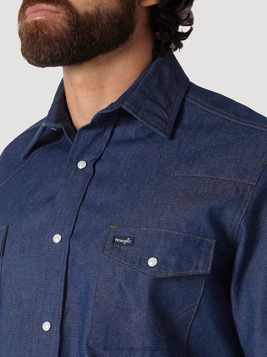 Cowboy Cut Work Western Rigid Denim Long Sleeve Shirt Men Wrangler RHXV439 Clothing Rigid Indigo (70127MW)