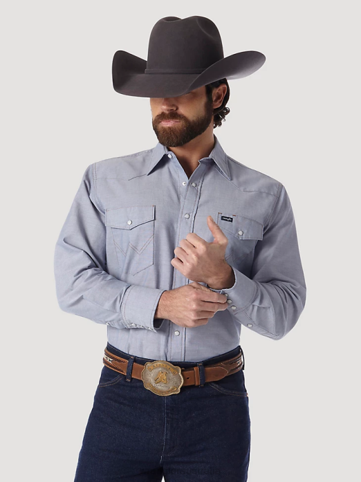 Cowboy Cut Work Western Rigid Denim Long Sleeve Shirt Men Wrangler RHXV440 Clothing Chambray (70130MW)