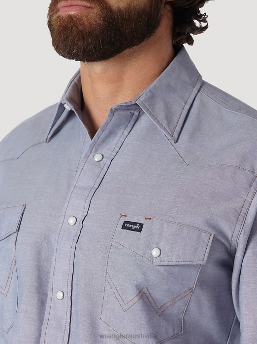 Cowboy Cut Work Western Rigid Denim Long Sleeve Shirt Men Wrangler RHXV440 Clothing Chambray (70130MW)