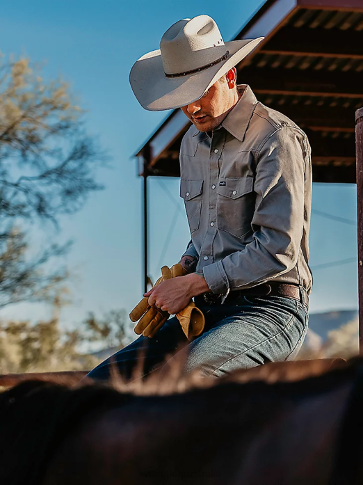 Cowboy Cut Work Western Rigid Denim Long Sleeve Shirt Men Wrangler RHXV440 Clothing Chambray (70130MW)