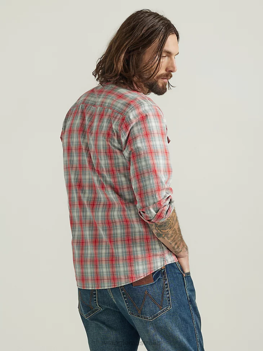 Cowboy Wash Plaid Shirt Men Wrangler RHXV409 Clothing Aura Orange (112330917)