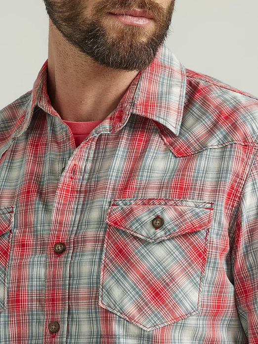 Cowboy Wash Plaid Shirt Men Wrangler RHXV409 Clothing Aura Orange (112330917)