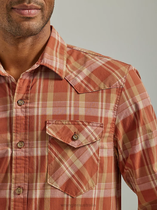 Cowboy Wash Plaid Shirt Men Wrangler RHXV412 Clothing Arabian Spice (112330927)