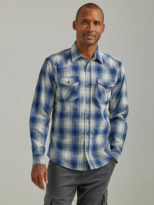 Cowboy Wash Plaid Shirt Men Wrangler RHXV415 Clothing Navagio Bay (112330909)
