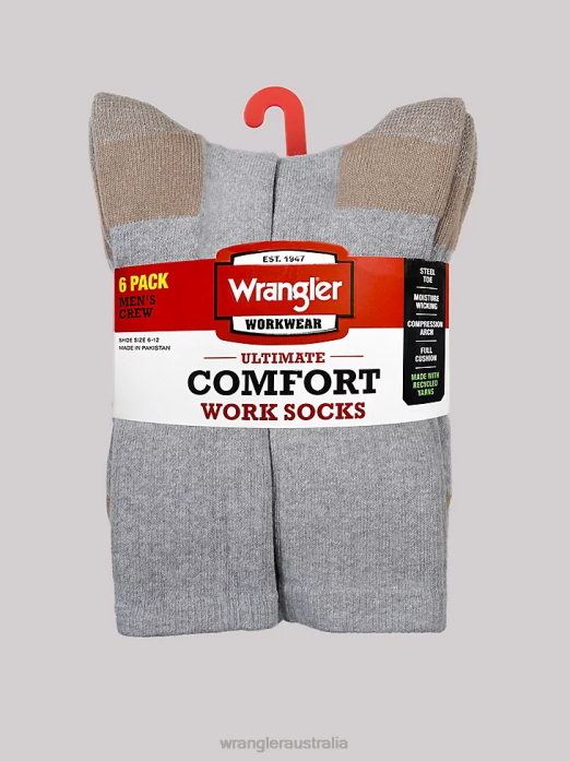 Crew Work Socks (6-pack) Men Wrangler RHXV728 Accessories Grey (112347656)