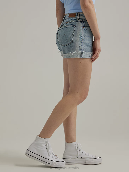 Destructed Denim Roll Short Women Wrangler RHXV851 Clothing Wildflower (112333497)