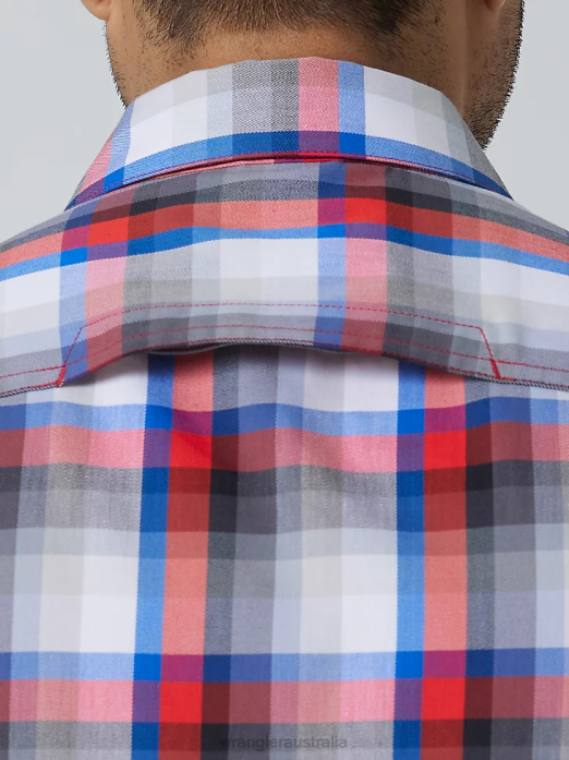 Eco-Friendly Plaid Short Sleeve Camp Shirt Men Wrangler RHXV397 Clothing Amethyst City (112336166)