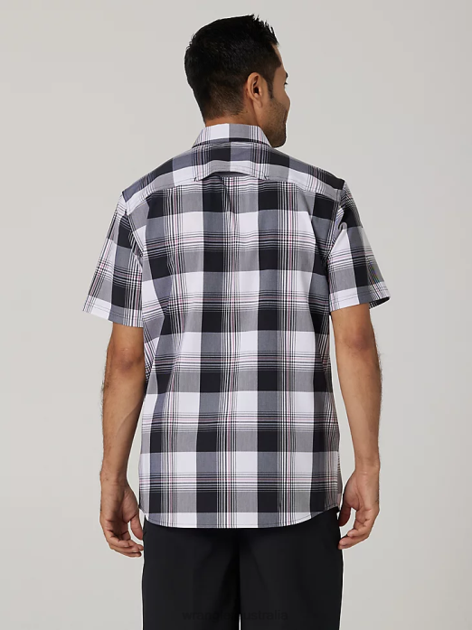 Eco-Friendly Plaid Short Sleeve Camp Shirt Men Wrangler RHXV398 Clothing Jade Black (112336189)
