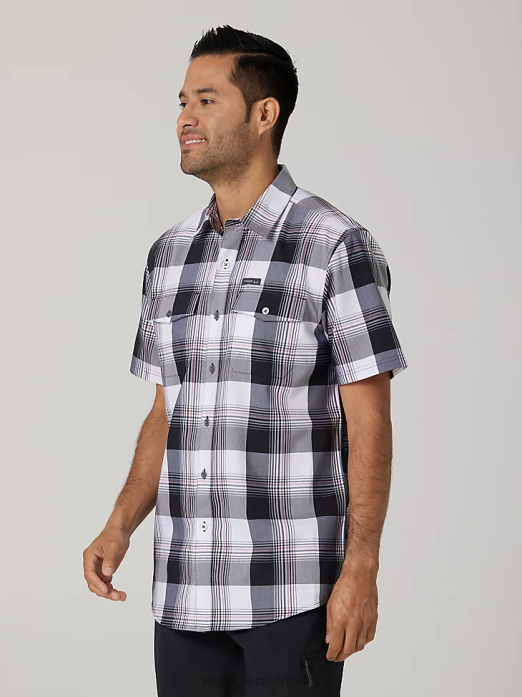 Eco-Friendly Plaid Short Sleeve Camp Shirt Men Wrangler RHXV398 Clothing Jade Black (112336189)