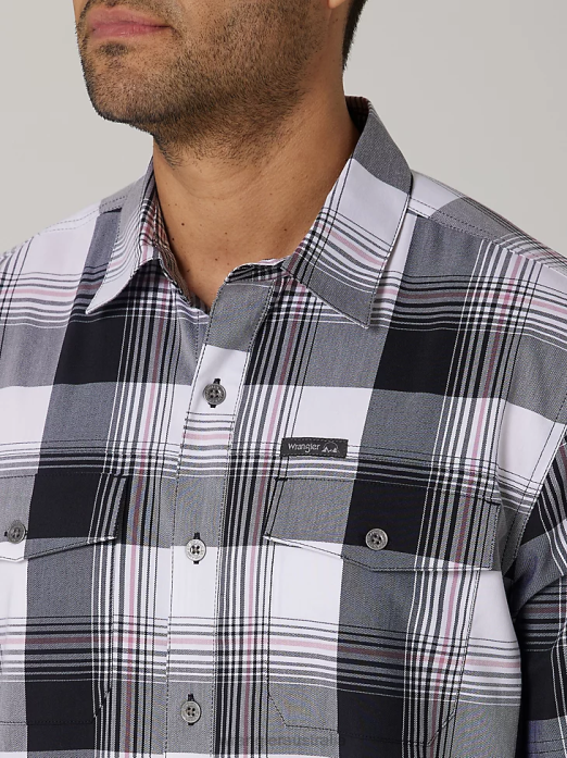 Eco-Friendly Plaid Short Sleeve Camp Shirt Men Wrangler RHXV398 Clothing Jade Black (112336189)