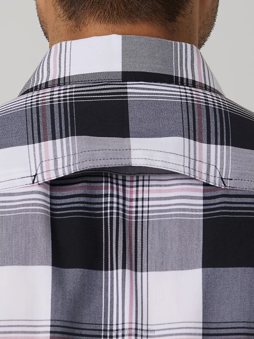 Eco-Friendly Plaid Short Sleeve Camp Shirt Men Wrangler RHXV398 Clothing Jade Black (112336189)