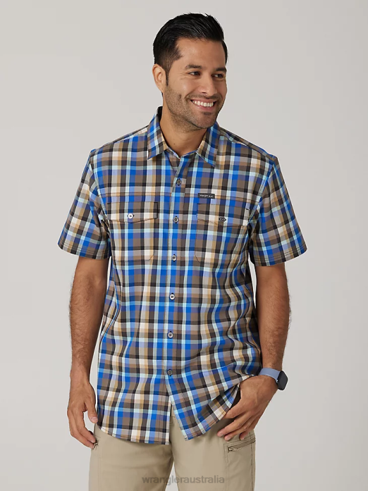 Eco-Friendly Plaid Short Sleeve Camp Shirt Men Wrangler RHXV400 Clothing Amethyst Seaside (112336151)