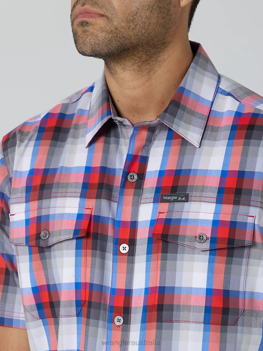 Eco-Friendly Plaid Short Sleeve Camp Shirt Men Wrangler RHXV654 Clothing Amethyst City (112336166)