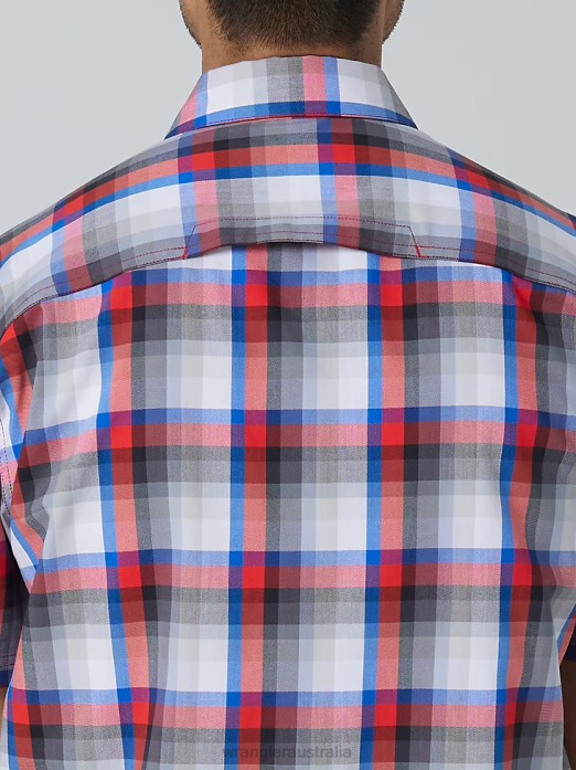 Eco-Friendly Plaid Short Sleeve Camp Shirt Men Wrangler RHXV654 Clothing Amethyst City (112336166)