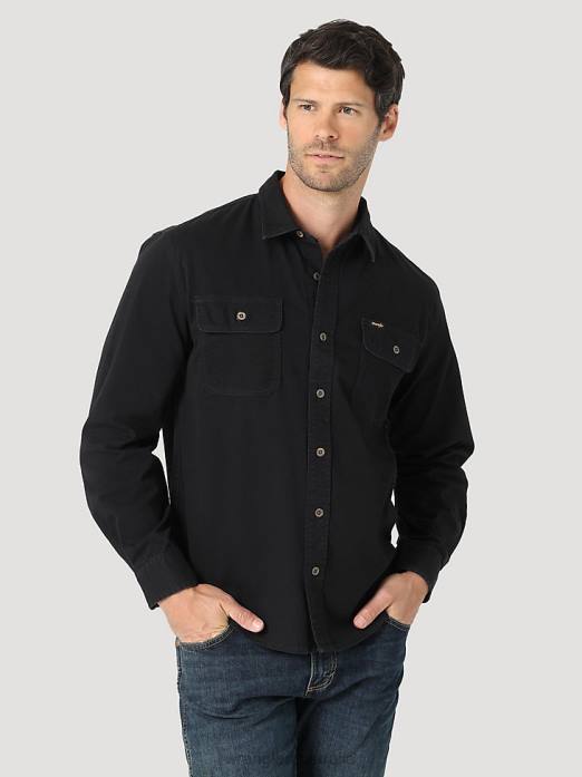 Epic Soft Stretch Twill Shirt Men Wrangler RHXV330 Clothing Black (112322906)
