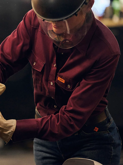 FR Flame Resistant Long Sleeve Solid Women Wrangler RHXV895 Clothing Burgundy (FRLW04R)