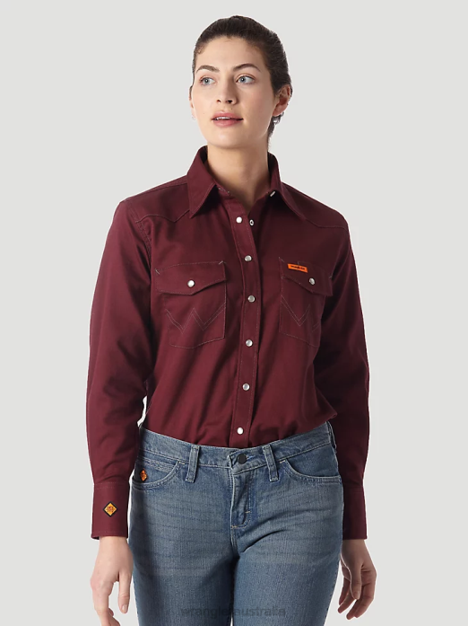 FR Flame Resistant Long Sleeve Solid Women Wrangler RHXV895 Clothing Burgundy (FRLW04R)