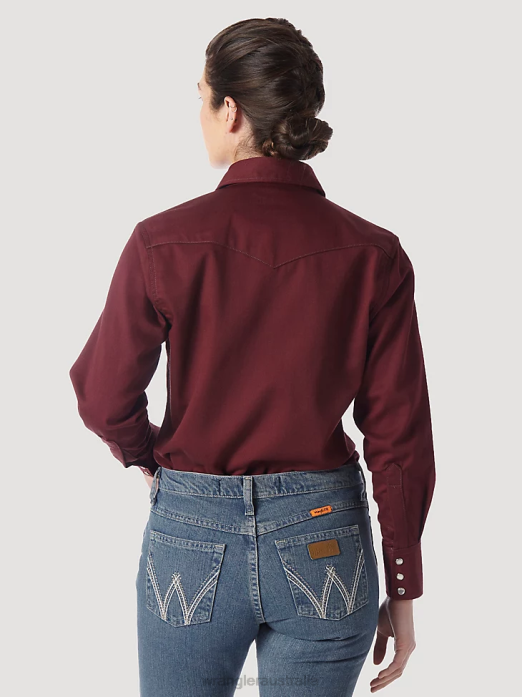 FR Flame Resistant Long Sleeve Solid Women Wrangler RHXV895 Clothing Burgundy (FRLW04R)