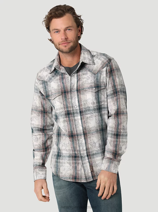 FR Flame Resistant Long Sleeve Western Snap Plaid Shirt Men Wrangler RHXV500 Clothing Navy/Black (FR123BL)