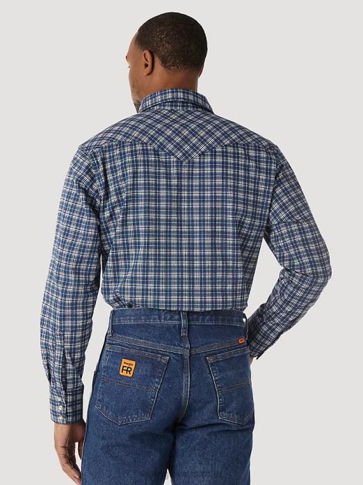 FR Flame Resistant Long Sleeve Western Snap Plaid Shirt Men Wrangler RHXV501 Clothing Blue/Black (FR122BW)