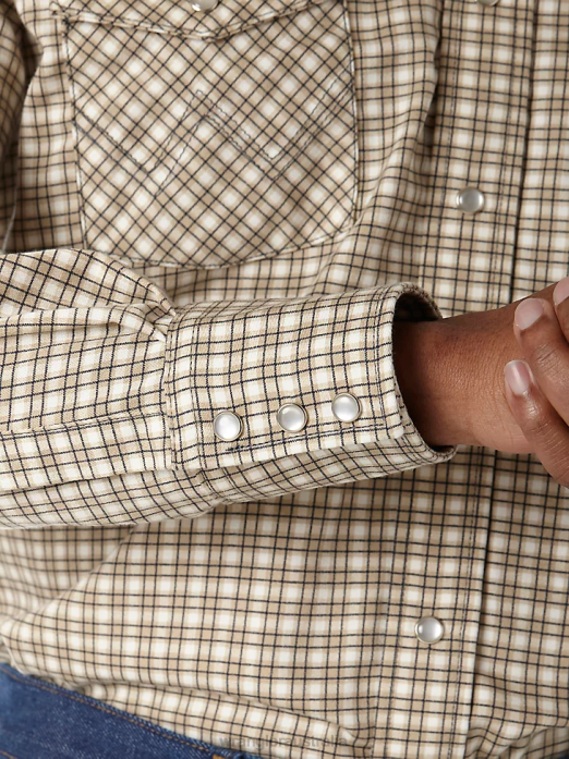 FR Flame Resistant Long Sleeve Western Snap Plaid Shirt Men Wrangler RHXV502 Clothing Khaki/White (FR124MM)