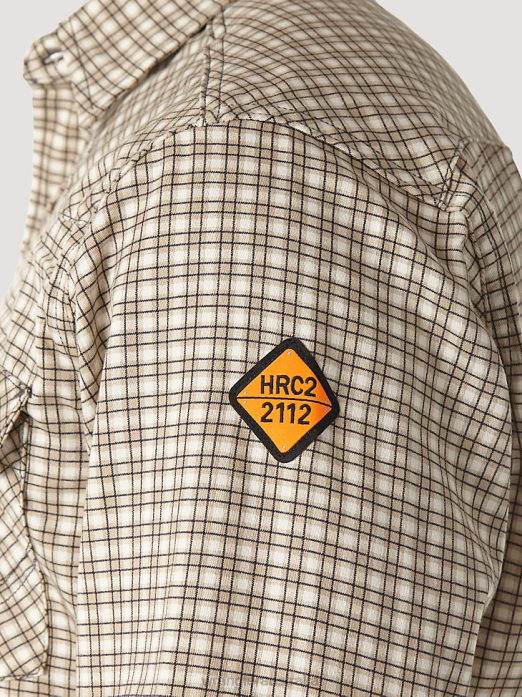 FR Flame Resistant Long Sleeve Western Snap Plaid Shirt Men Wrangler RHXV502 Clothing Khaki/White (FR124MM)