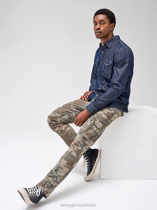 Flex Tapered Cargo Pant Men Wrangler RHXV228 Clothing Brown Jungle Camo (112326274)