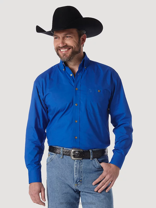 George Strait  National Patriot Button Down Solid Shirt Men Wrangler RHXV371 Clothing Royal Blue (MGS273B)