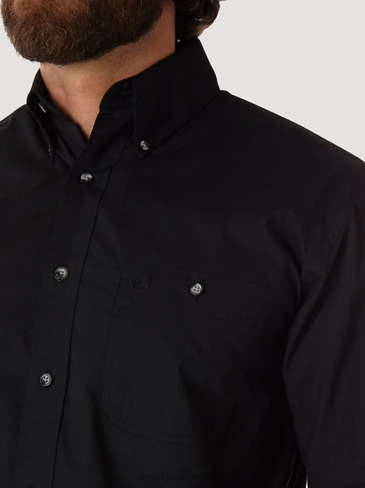 George Strait Long Sleeve Button Down Solid Shirt Men Wrangler RHXV292 Clothing Black (MGS269X)