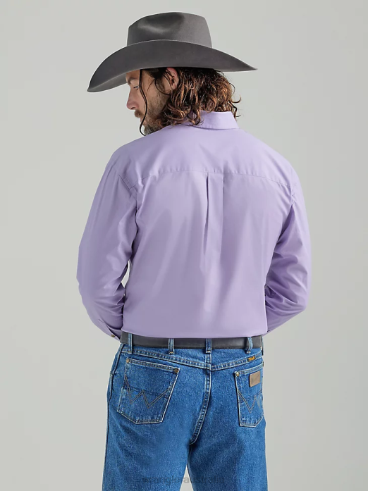 George Strait Long Sleeve Button Down Solid Shirt Men Wrangler RHXV293 Clothing Lilac (112324859)