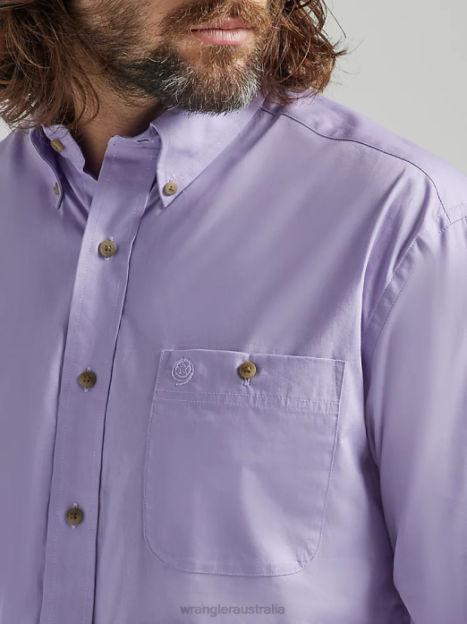George Strait Long Sleeve Button Down Solid Shirt Men Wrangler RHXV293 Clothing Lilac (112324859)