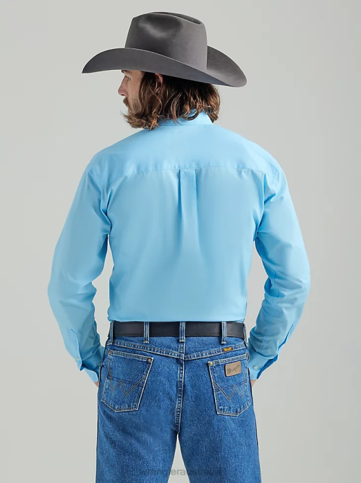 George Strait Long Sleeve Button Down Solid Shirt Men Wrangler RHXV294 Clothing Baby Blue (112324863)