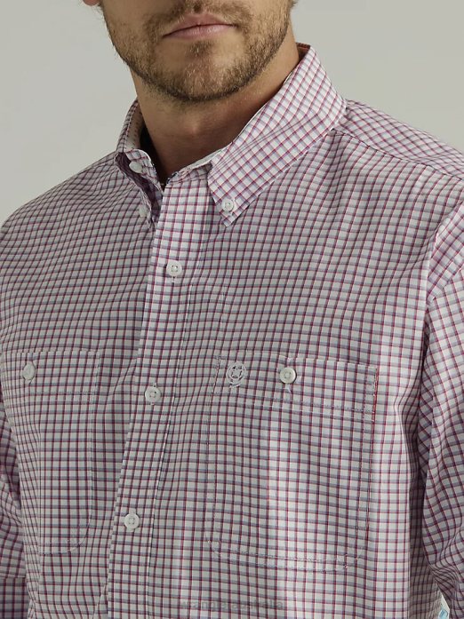 George Strait Long Sleeve Button Down Two Pocket Plaid Shirt Men Wrangler RHXV325 Clothing Check Red (112327838)