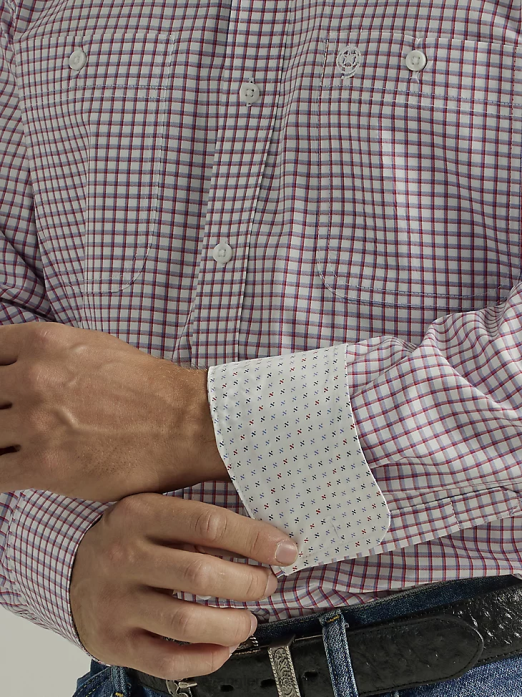 George Strait Long Sleeve Button Down Two Pocket Plaid Shirt Men Wrangler RHXV325 Clothing Check Red (112327838)