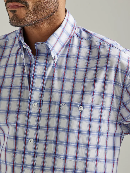 George Strait Short Sleeve 1 Pocket Button Down Plaid Shirt Men Wrangler RHXV308 Clothing Americana Plaid (112327830)