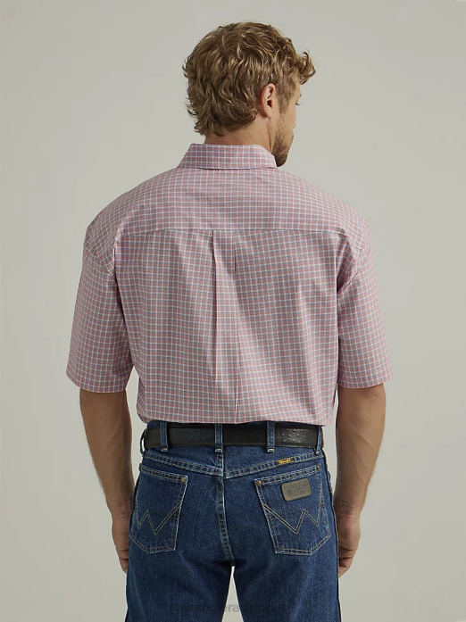George Strait Short Sleeve 1 Pocket Button Down Plaid Shirt Men Wrangler RHXV311 Clothing Bright Red Plaid (112327819)