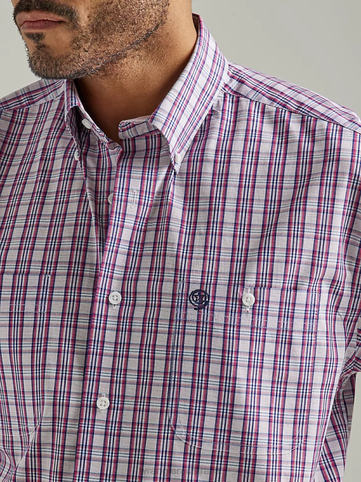 George Strait Short Sleeve 2 Pocket Button Down Plaid Shirt Men Wrangler RHXV334 Clothing Mid Pink Plaid (112327813)