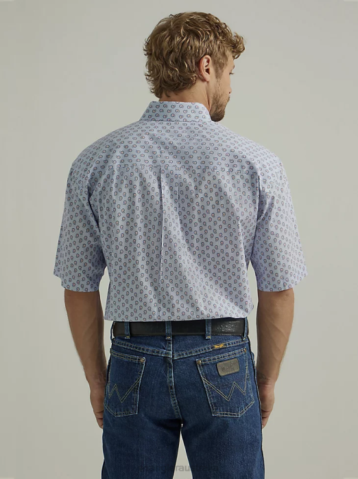 George Strait Short Sleeve 2 Pocket Button Down Print Shirt Men Wrangler RHXV366 Clothing Paisley Blue (112327823)