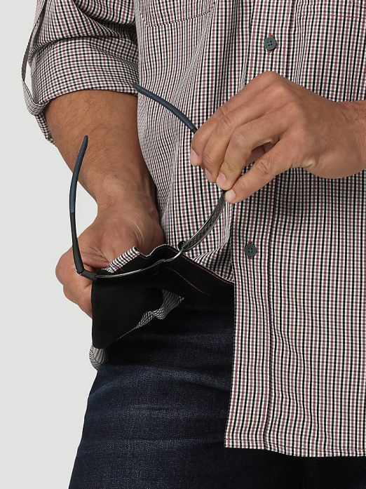 George Strait Short Sleeve Button Down One Pocket Print Shirt Men Wrangler RHXV300 Clothing Baby Blue (112324872)