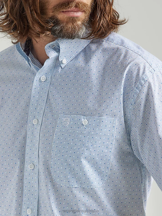 George Strait Short Sleeve Button Down One Pocket Print Shirt Men Wrangler RHXV300 Clothing Baby Blue (112324872)