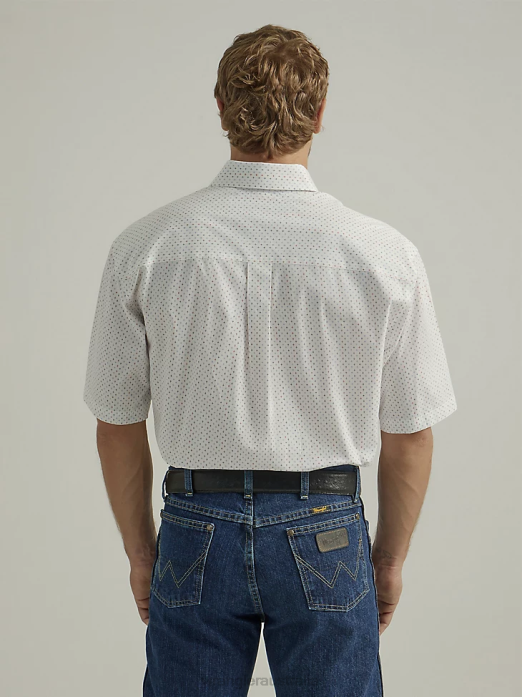 George Strait Short Sleeve Button Down One Pocket Print Shirt Men Wrangler RHXV302 Clothing White Divide (112327818)