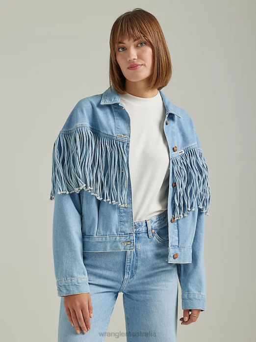 Girlfriend Denim Jacket Women Wrangler RHXV854 Clothing Icy Blue (112333587)