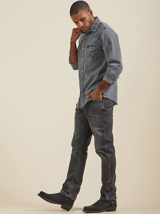 Greensboro Straight Leg Jean Men Wrangler RHXV65 Clothing Ripped Black (112335458)