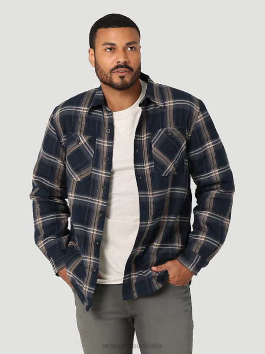 Heavyweight Plaid Sherpa Lined Shirt Jacket Men Wrangler RHXV388 Clothing Ombre Blue (112324450)