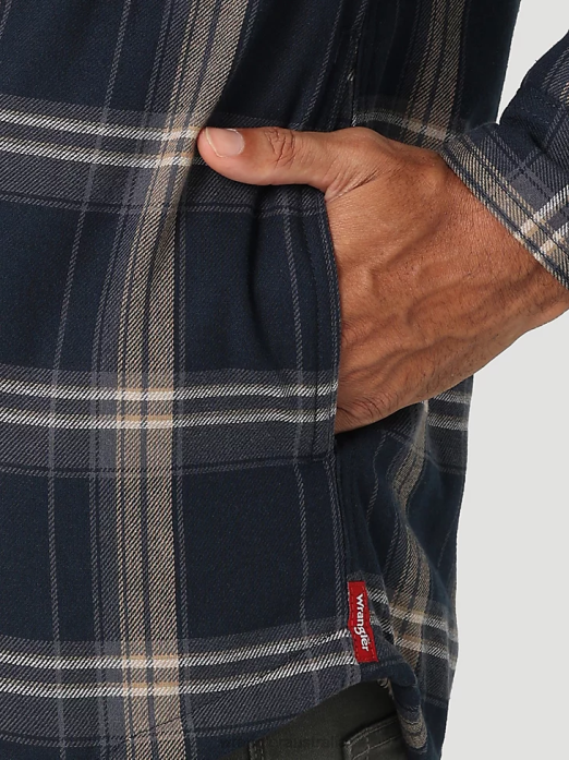 Heavyweight Plaid Sherpa Lined Shirt Jacket Men Wrangler RHXV388 Clothing Ombre Blue (112324450)