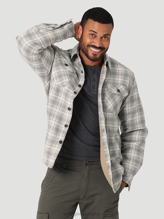 Heavyweight Plaid Sherpa Lined Shirt Jacket Men Wrangler RHXV389 Clothing Vaporous Gray (112325083)