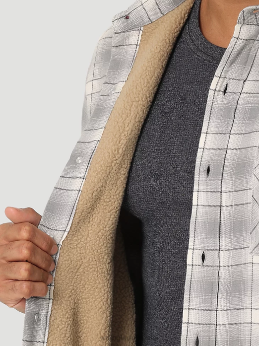 Heavyweight Plaid Sherpa Lined Shirt Jacket Men Wrangler RHXV389 Clothing Vaporous Gray (112325083)