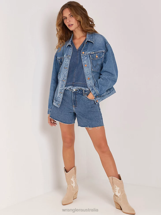 High Rise Mid Thigh Short Women Wrangler RHXV827 Clothing Topaz (112333477)