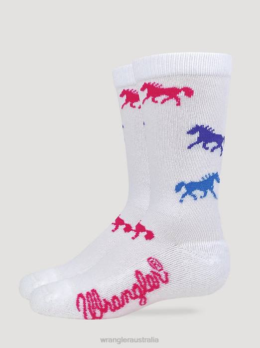 Kids Horses Crew Ultra-Dri Socks Girls Wrangler RHXV1060 Accessories White (112351605)