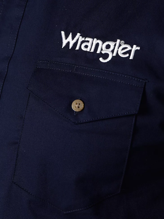 Logo Long Sleeve Button Down Solid Shirt Men Wrangler RHXV395 Clothing Navy (MP2327N)